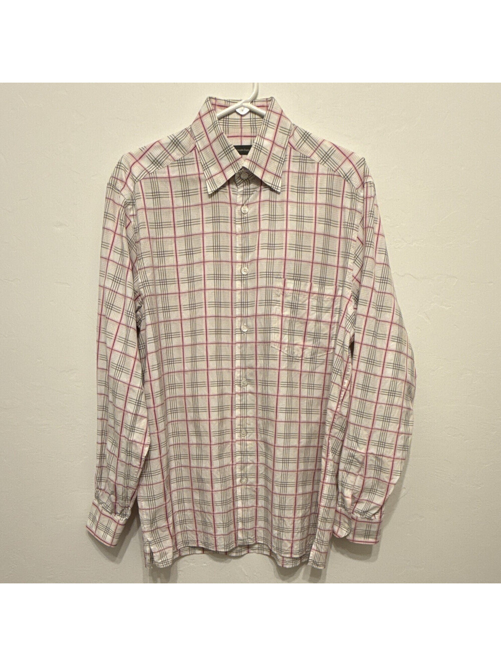 Ermenegildo Zegna White/Pink/Black Plaid Cotton Woven Button-Up Shirt L